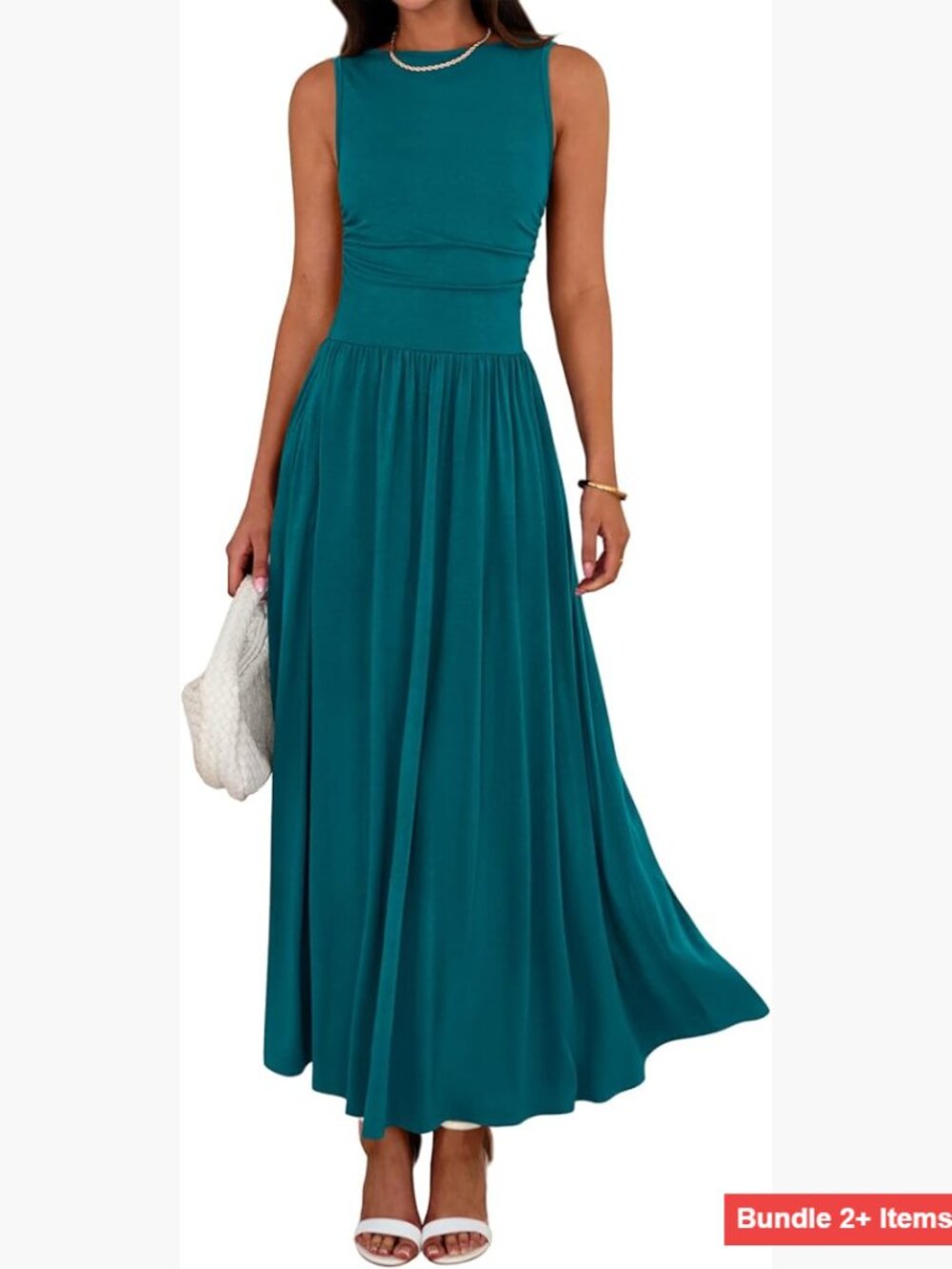 Sleeveless Maxi Dress Ruched High Waist Flowy Casual Beach Sundress